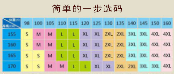 简单的服装一步选码尺码表