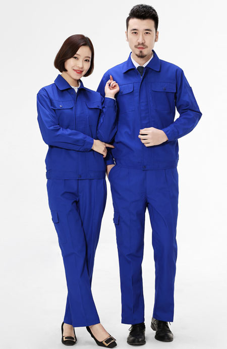 蓝色长袖工作服定做款式图