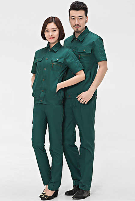 墨绿色夏装工衣定做款式图
