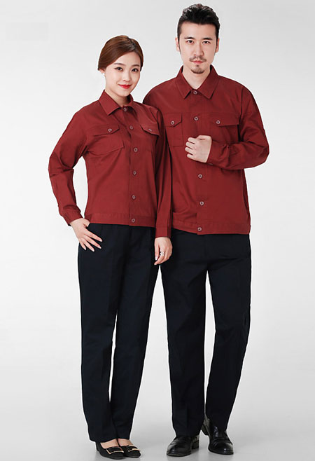 红色春秋工作服定做款式模板图