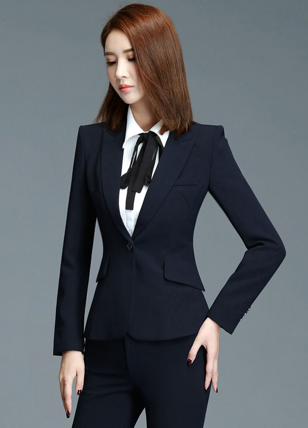 宝蓝色女职业套装定做款式特写图片