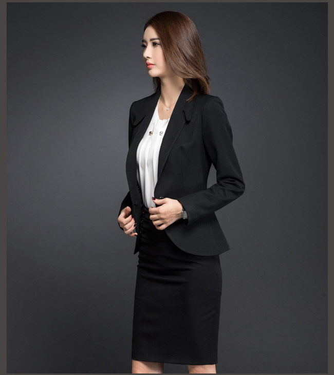韩版女职业西装工作服订做侧面款式图