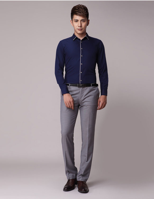 深蓝色嵌边款定制工作服款式模特效果图片