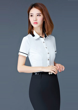 白色嵌黑边时尚女衬衫订做款式图