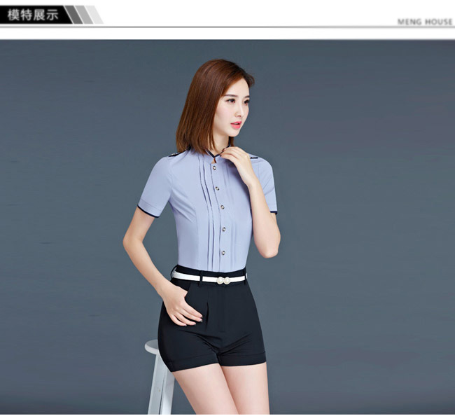 灰色工作服女装衬衫定制款式模特效果图