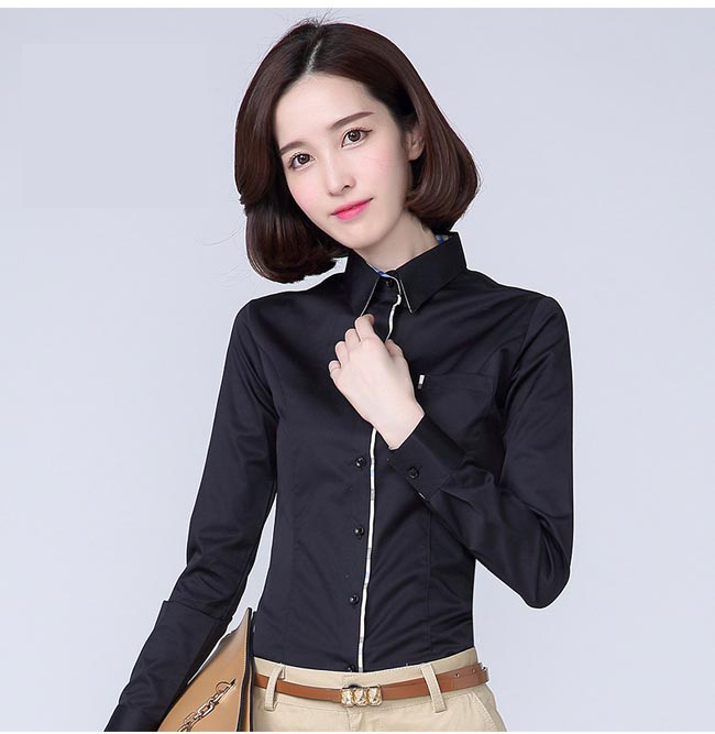 长袖衬衫女装订做黑色款模特展示图