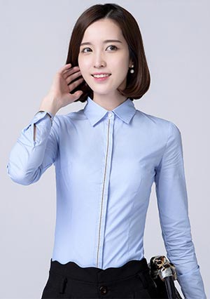 门襟嵌边长袖女士衬衫工作服定做
