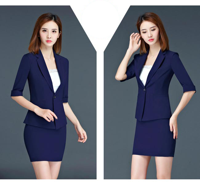 深蓝色商场营业员工作服款式模特展示图二