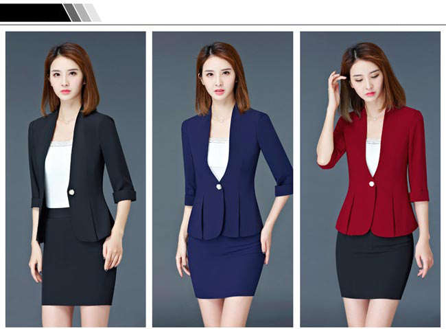 女营业员工作服款式与颜色选择展示图