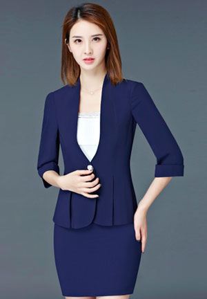 蓝色营业员工作服定制款式图
