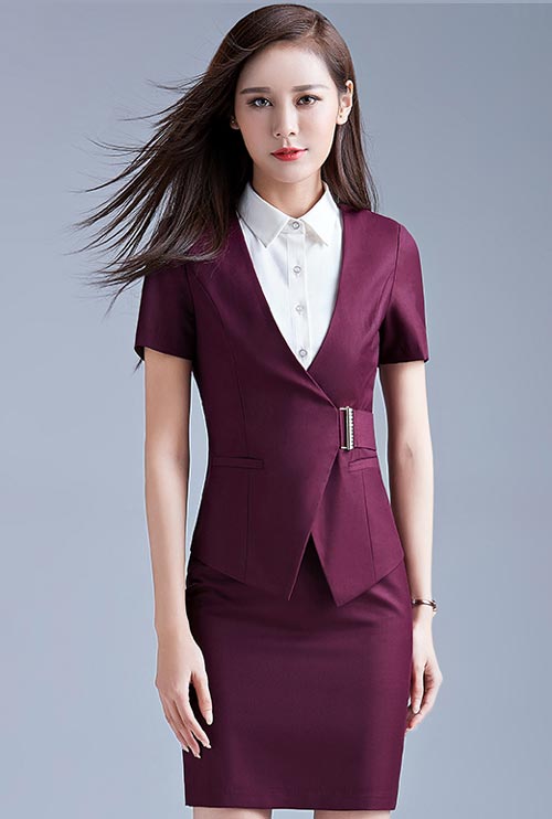 紫色款专柜营业员工作服订做款式图