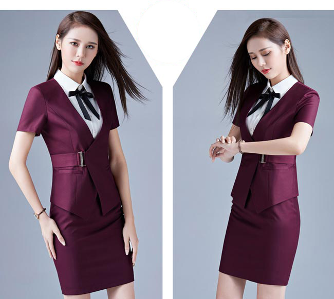 紫色款专柜营业员工作服模特展示图二