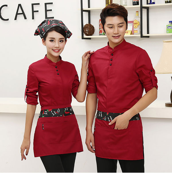 红色餐饮服务员工作服套装定制款式展示图二
