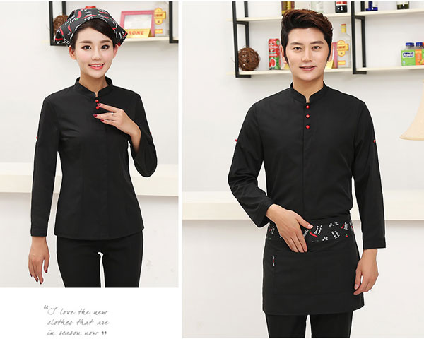 黑色餐饮服务员工作服款式展示图