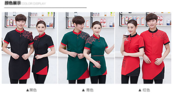 短袖餐饮服务员工作服款式颜色展示图