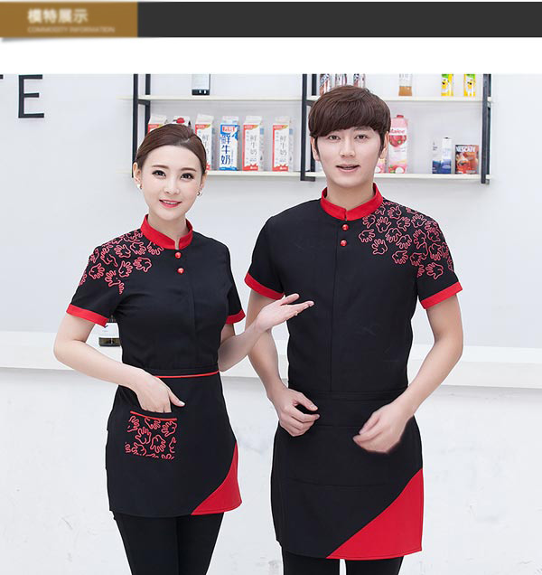 黑色短袖餐饮服务员工作服订做展示图