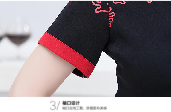短袖餐饮服务员工作服订做袖口细节特写图