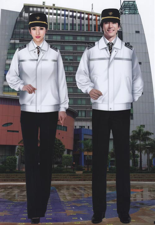 白色秋冬长袖保安服外套定做款式图