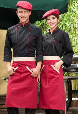 黑色长袖厨师服套装定做款式图