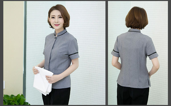 夏装短袖保洁员工作服女装前后款式展示图