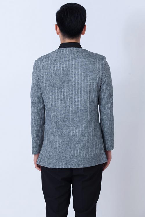 灰色条纹保洁工作服定做背后款式展示图