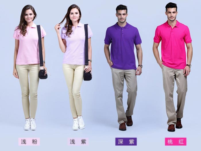 紫色纯棉短袖polo衫定做男女款式效果展示图