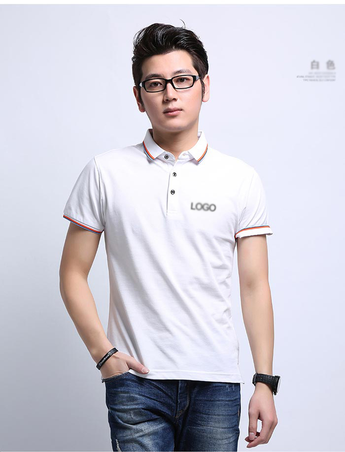 白色桑蚕棉短袖polo衫订做正反面模特展示图