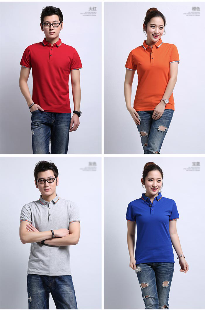 桑蚕棉短袖polo衫订做款式男女模特展示图