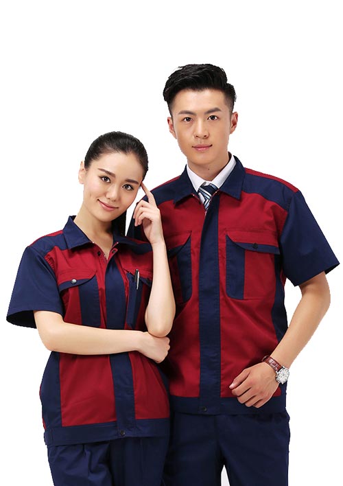 枣红拼色款夏装工作服款式图片