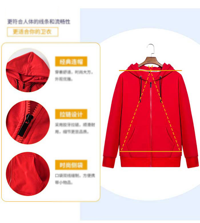 连帽拉链款定制卫衣版型设计亮点解析图