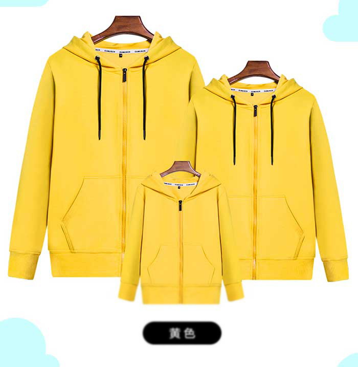 黄色连帽线圈拉链款深圳卫衣订制效果展示图