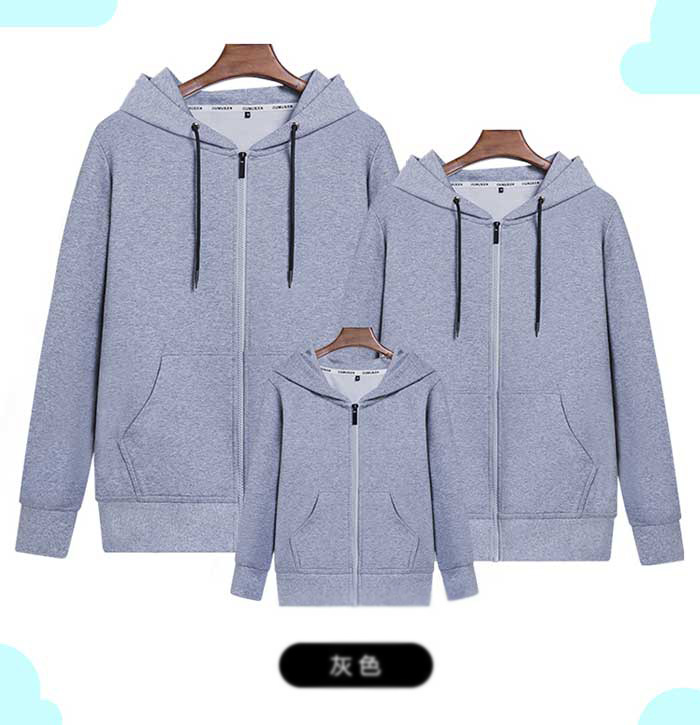 花灰色连帽线圈拉链款卫衣定做效果展示图