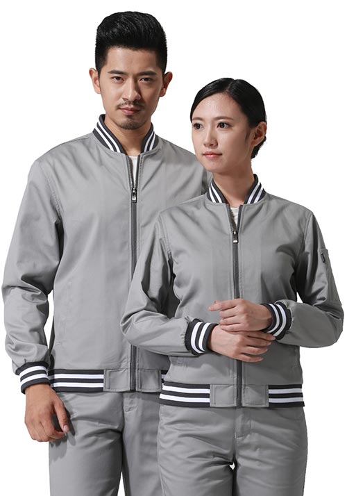 灰色罗纹棒球款长袖深圳工作服定做