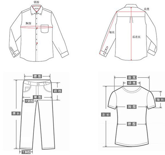 服装尺寸的测量方法示意图