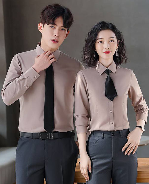 杏色现货衬衫定制批发男女款