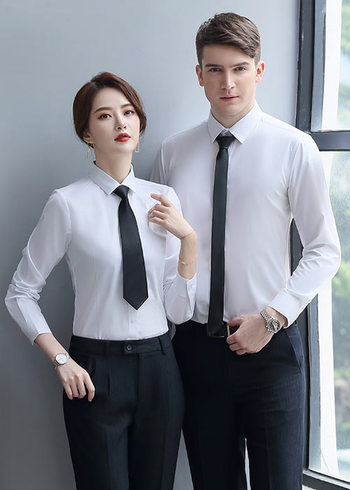 经典商务白色男女款长袖衬衫订做