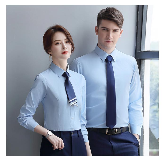 浅蓝色职业长袖衬衫男女模特效果图