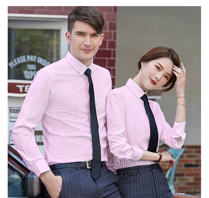 时尚粉色职业长袖衬衫男女模特平面图