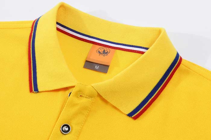 200克CVC面料间条衣领配织带门瞳短袖POLO衫工作服定做之衣领细节图